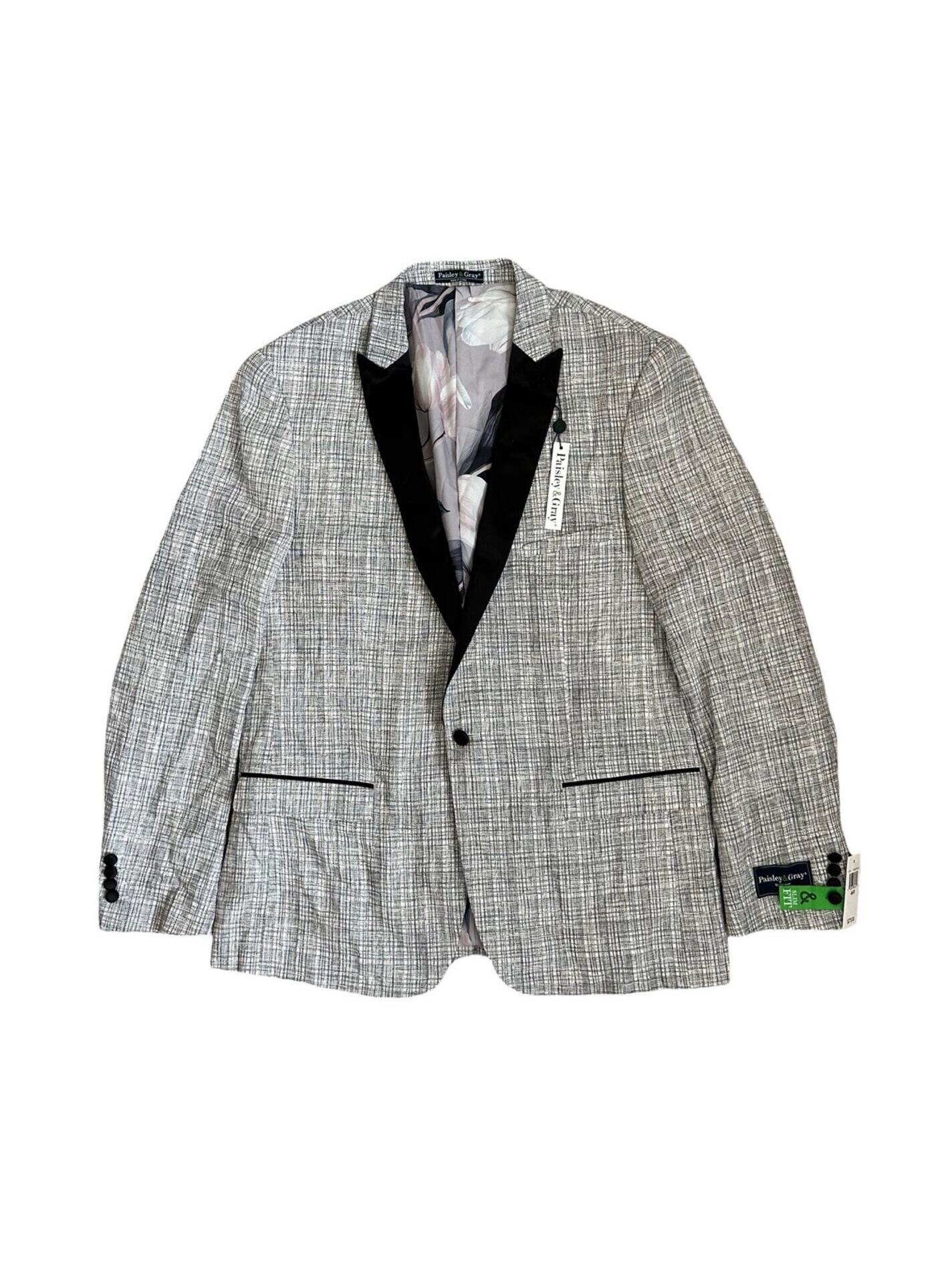 Paisley & Gray Men's Slim-Fit Suit Jacket Plaid Cream Black Size 46r New $275